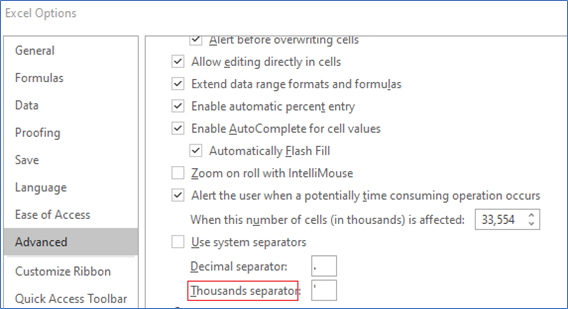 Excel Thousands Separate Setting